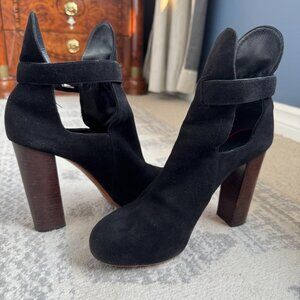 Celine Black Cutout Suede High Wooden Heel Phoebe Philo Era